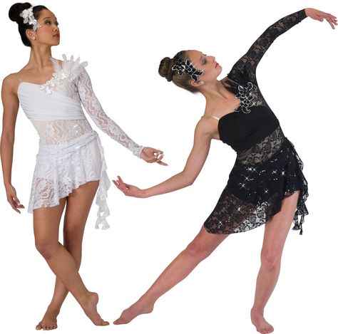 15527 & 15547 My Immortal (Black or White): Ballet Contemporary Black And White Lyrical Costume, Black And White Dance Outfit, White Dance Outfit, Lyrical Poses, Duet Costumes, Black And White Dance, My Immortal, Lyrical Dance Dresses, Pretty Dance Costumes