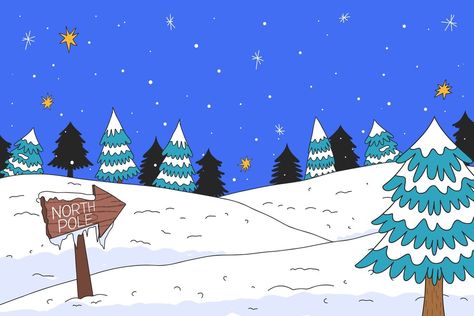 North Pole Backdrop, North Pole Drawing, North Pole Background, North Pole Illustration, Pirate Christmas, Village Drawing, Class Ideas, Christmas Paintings, Vector Hand