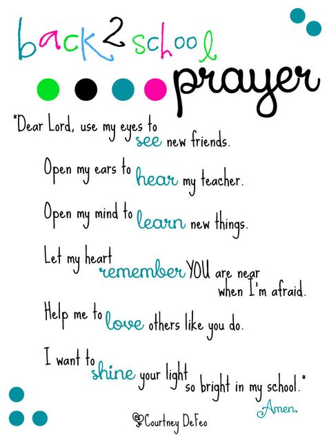 back-2-school-prayer Free Printable Back to School Prayer from Lil Light o' Mine blog Back To School Prayer, Prayer Stations, School Prayer, Prayers For Children, Back 2 School, Beginning Of School, Childrens Church, School Time, Morning Prayers