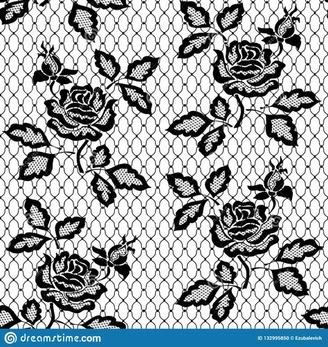 Illustration about Black seamless lace pattern with rose. Black floral lace pattern. Illustration of drawing, elegant, lacy - 132995850 Drawing Elegant, Pattern Design Drawing, Lace Drawing, Floral Lace Pattern, Fabric Painting Techniques, Brush Sets, Embroidered Lace Fabric, Black Seamless, Fashion Illustration Sketches