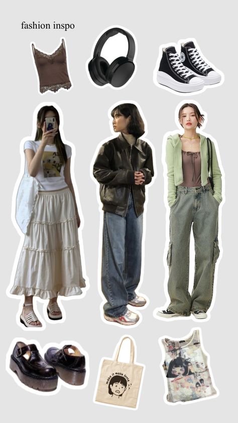 Aesthetic Baggy Pants, Style With Baggy Pants, Baggy Pants Outfit Winter, How To Style Green Pants Aesthetic, Baggy Brown Pants Outfit, Big Trousers Outfit, Baggy Green Pants Outfit, Fitted Top Baggy Pants, Small Shirt Big Pants Outfit Aesthetic