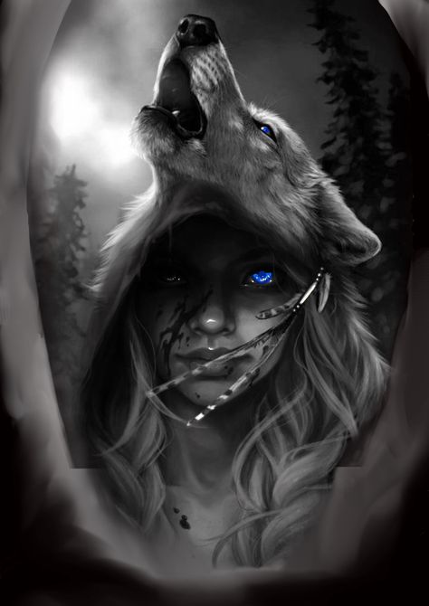 Zombie Wolf Tattoo, Wolves And Women Tattoo, Wolf Goddess Tattoo, Wolf And Woman Tattoo, Apache Indian Tattoo, Wolf Woman Tattoo, Dark Wolf Tattoo, Wolf Headdress, Werewolf Tattoo