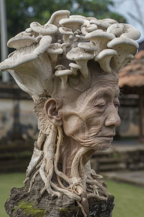 Trippy Sculpture Art, Clay Pot Sculpture, Sculpture Clay Abstract, Sculpture Base Ideas, Tree Stump Sculpture, Nature Art Sculpture, 3d Sculpture Ideas, Brain Ceramic, Fungi Sculpture