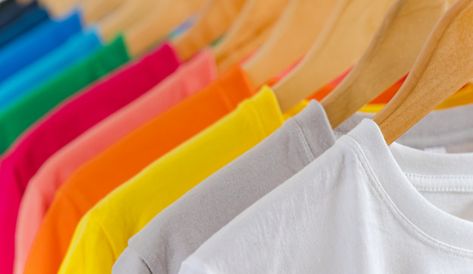 Close up of colorful t-shirts on hangers, apparel background Premium Photo | Free Photo #Freepik #photo #freebackground #freefashion #freerainbow #freeshop Cut Shirt Designs, T Shirt Factory, Wholesale T Shirts, T-shirt Refashion, Blank T Shirts, Wholesale Shirts, Custom Home Designs, Clothing Manufacturer, Printing Business