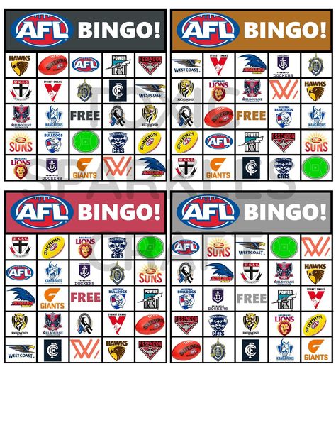 BINGO! AFL Theme Afl Party, Free Printable Bingo Cards, Bingo Online, Free Bingo Cards, Cooking In The Classroom, Football Coloring Pages, Bingo Template, Western Bulldogs, Bingo Games