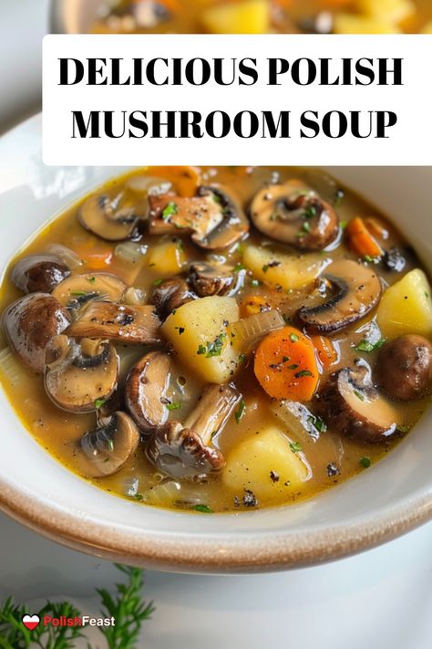 This traditional Polish mushroom soup is hearty, flavorful, and perfect for any special occasion. Enjoy it as a starter or a main course. Swedish Soup Recipes, Nutritionist Meals, Polish Christmas Food, German Soup Recipes, Polish Mushroom Soup, Christmas Soup Recipes, German Soups, Easy Polish Recipes, Fall Soup Recipes Healthy