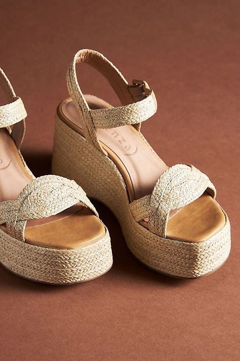 Raffia Shoes, Raffia Sandals, Platform Wedges Shoes, Lady Shoes, Sandals Wedge, Anthropologie Shoes, Wedges Shoes, Platform Wedge Heels, Shoe Inspo