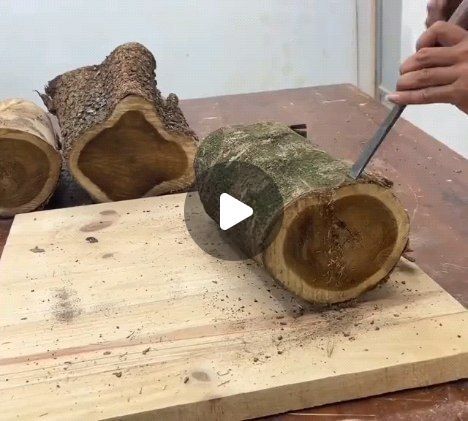 @woodworknerd on Instagram Wood Chisel Projects, Log Wood Ideas, Cedar Log Projects, Log Design Ideas Woods, Hollow Log Projects, Scrapwood Project Ideas, Hollow Log Ideas, Wooden Diy Projects, Walnut Wood Projects