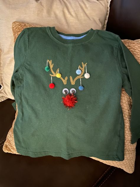 Ugly Shirts For Christmas, Ugly Tshirt Ideas Diy, Easy Ugly Christmas Sweater Diy Kids, Cute Diy Christmas Sweaters, Kid Ugly Christmas Sweater Diy, Diy Christmas T-shirt, Toddler Ugly Christmas Sweater Diy, Ugly Christmas Sweaters Diy Kids Boys, Diy Christmas Sweater For Kids