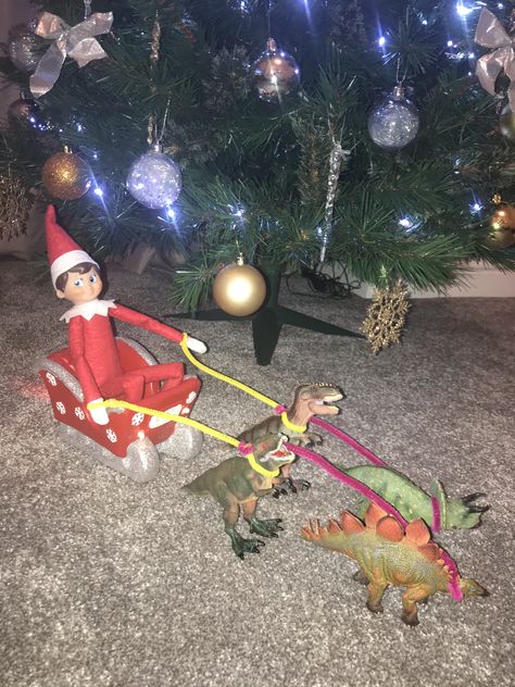 Elf On The Shelf Ideas With Dinosaurs, Elf Sleigh, Elf And Dinosaurs, Elf Sleigh Ideas, Elf On The Shelf With Dinosaurs, Dinosaur Elf On The Shelf Ideas, Elf On The Shelf Sleigh Ideas, Elf On The Shelf Sleigh, Elf On The Shelf Animal Ideas