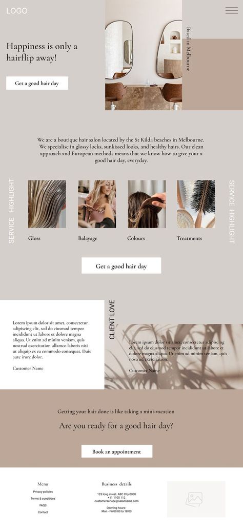 web design hair salon website homepage Stylist Website Design, Hair Salon Web Design, Web Design Homepage, Hair Salon Website Design, Work Templates, Wellness Website, Website Design Agency, Hair Business, Business Board