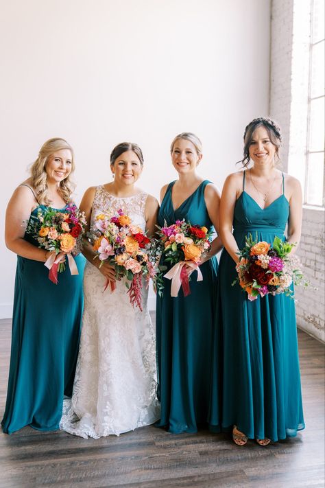 Multi colored bridesmaid dresses