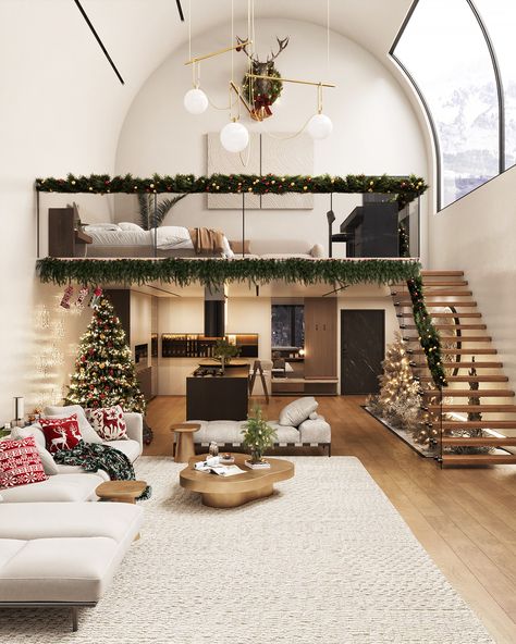 Vintage Apartment Decor, Vintage Apartment, Christmas Apartment, Modern Rustic Homes, Loft Decor, Order Design, Unique Christmas Decorations, Industrial Vintage, Open Layout