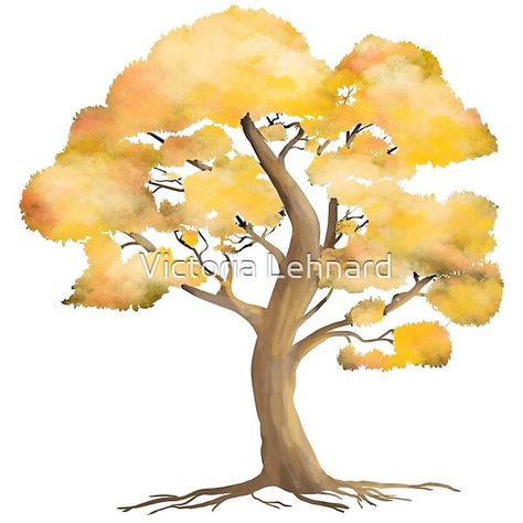 Yellow Japanese Maple Tree Watercolor by Victoria Lehnard | Redbubble Whimsical Tree, Tree Watercolor, Pink Sakura, Japanese Maple Tree, Red Maple, Japanese Maple, Maple Tree, Watercolor Trees, Icy Blue