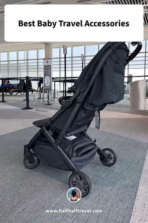 Pinterest image from the '27 Best Baby Travel Accessories in 2024 (from Real Parents!)' article on Half Half Travel Travel With 5 Month Baby, Travel With Baby On Plane, Best Baby Travel System, Travel Tips With Baby, Travel Systems For Baby, Real Parents, Packing Essentials, Baby Travel, Kids Travel