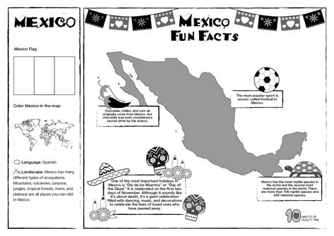 Mexico Brochure Second Grade Worksheets, Worksheets For High School, Mexico For Kids, Continents And Oceans, Mexico Flag, Free Lesson Plans, Lessons For Kids, Worksheets For Kids, Lesson Plan