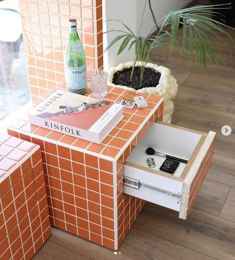 Tiled Shelf, Tiled Furniture, Tiled Table, Tile Decor, Tile Furniture, Tile Table, Diy Tile, Room Deco, Diy Interior