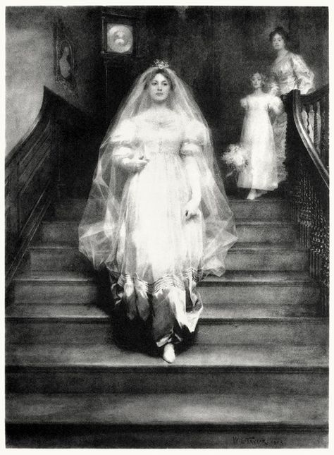 The old clock on the stairs.    William Ladd Taylor, from Our home and country, introduction by William Howe Downes, New York, 1908.    (Source: archive.org) Project Topics, Old Clock, Rennaissance Art, Academic Art, Art Resources, Old Clocks, 다크 판타지, Draw Sketch, Apple Orchard