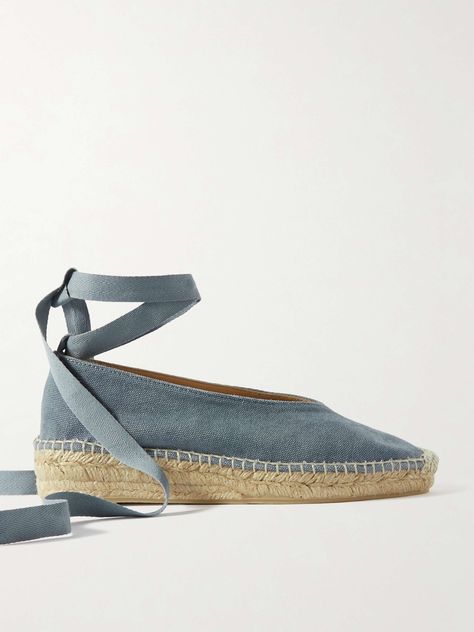 Castañer's 'Gea' espadrilles have an elegantly pointed vamp and wraparound ties that recall ballet shoes. They're made from canvas and set on jute soles braided using the Spanish label's traditional techniques. Flat Dress Shoes, Dress Flats, Raffia Bag, Ballet Pumps, Espadrille Shoes, Pump Sandals, Ski Wear, Manolo Blahnik, Net A Porter