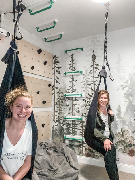 Two pediatric occupational therapists who have merged their desires for helping people in the community, sensory processing, and environmental modifications into a business. We strive to develop sensory safe spaces that are individually tailored to our families' needs! https://bio.site/SENSEationalSpaces Sensory Seeking Playroom, Small Sensory Room Ideas, Adult Sensory Room, Calming Sensory Room, Sensory Room Ideas For Adults, Occupational Therapy Room, Sensory Room Ideas, Bonus Room Playroom, Sensory Bedroom