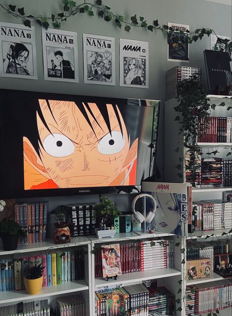 Monkey.D Luffy Anime Living Room Ideas, One Piece Bedroom, One Piece Room, Otaku Room, Desktop Setup, Doodle Tattoo, Renovation Design, Room Redo, Dreamy Room