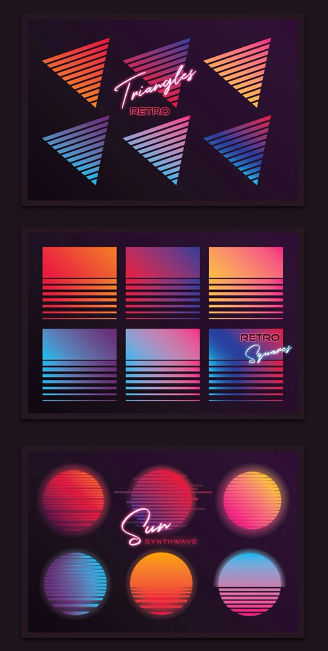 Synthwave Graphic Design, 80s Aesthetic Graphic Design, Retrowave Color Palette, Cyberpunk Vector Art, Synth Pop Aesthetic, Vaporwave Elements, Synth Wave Aesthetic, Synthwave Logo, 80s Synthwave Aesthetic