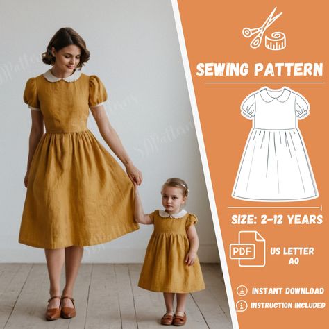 Women's Sewing Patterns Free, Jumper Dress Sewing Pattern, Womens Dress Patterns Sewing, Women Dress Patterns, Mommy And Me Sewing Patterns, Sew Your Own Dress, Boho Sewing Patterns, Beginner Dress Pattern, Peter Pan Collar Pattern