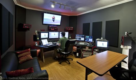 We have a complete website video production facility to create all aspects of audio and video media production. We can create a bio video that tells the story of your business. Video Editing Studio, Video Editing Suite, Editing Studio, Home Studio Ideas, Editing Suite, Recording Studio Home, Home Recording Studio, Home Studio Music, Computer Room