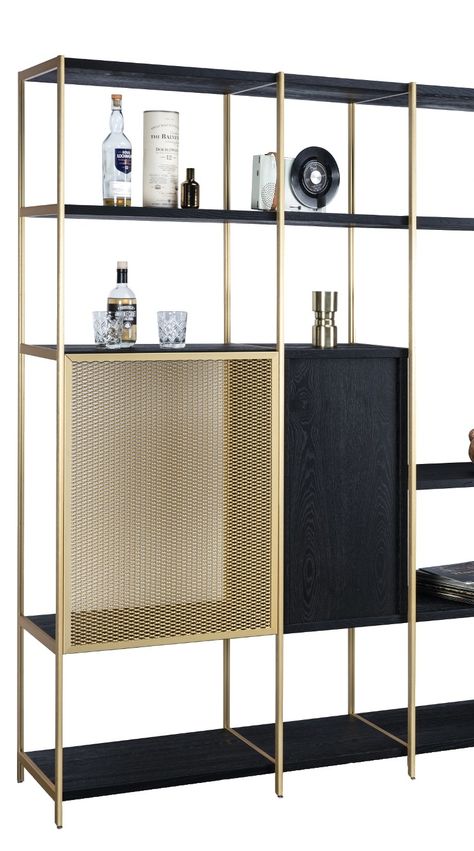 BC 06 ROOM 68 | Open shelving unit Free Standing Bar, Standing Bar, Open Shelf Storage, Shelving Units Living Room, Open Shelving Units, Stone Wall Design, Bar Back, Steel Shelving, Shelving Design