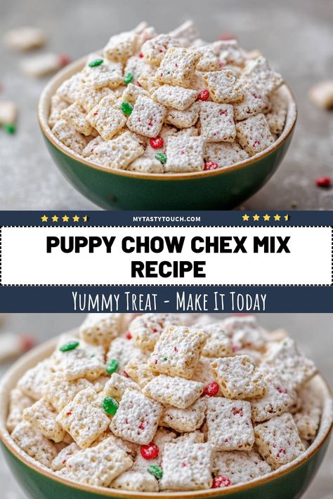 I love making this Puppy Chow Chex Mix for special occasions and snack time! It's a simple and delightful treat that combines sweet and crunchy flavors. Perfect for sharing or enjoying all by myself! Check out the recipe and make some today! Puppy Chow Different Flavors, Chex Trash Recipe, Rice And Corn Chex Recipes, Chex Mixes Recipes, Check Mix Recipes Christmas, Homemade Chex Mix Recipe Oven, How To Make Puppy Chow, Churro Chex Mix Recipes, Checks Mix Recipes