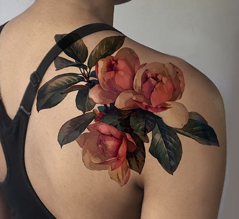 Esther Garcia Persephone Bouquet, Color Rose Tattoo, Esther Garcia, Tattoo Themes, Botanical Tattoo, Modern Tattoos, Real Tattoo, Floral Sleeve, Elegant Tattoos