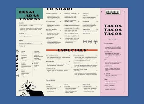 Mexican Restaurant Menu Design, Mexican Restaurant Menu, Modern Mexican Restaurant, Menu Design Restaurant, Restaurant Brand Identity, Tacos Menu, Menu Design Layout, Bubble Tee, Menu Sans Gluten