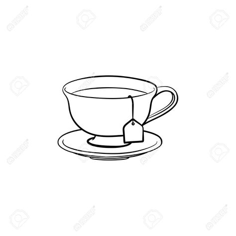 Drawings Of Tea Cups, Tea Cup With Tea Bag Drawing, Teacup Outline Tattoo, Cuppa Tea Tattoo, A Cup Of Tea Drawing, Simple Teacup Drawing, Line Art Tea Cup, Tea Cup With Tea Bag Tattoo, Mini Tea Cup Tattoo