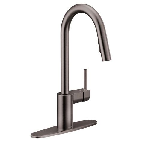 Align Black stainless one-handle high arc pulldown kitchen faucet -- 7565BLS -- Moen Moen Align, Smart Faucet, Galley Kitchens, Pull Out Faucet, New Countertops, Clean Technology, Power Clean, Single Handle Kitchen Faucet, Faucet Handles