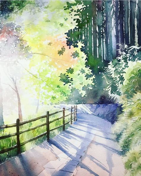 Watercolorverse on Instagram: “Follow @watercolorverse for daily awesome watercolor paintings 🎨 Artwork made by @echosuisai . #watercolorpainting #watercolour…” Landscape Paintings Abstract, Paintings Abstract Art, Artwork Watercolor, Paintings Artwork, Watercolor Landscape Paintings, Nature Art Painting, Abstract Art Landscape, Paintings I Love, Sketch Drawing