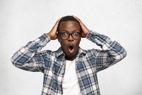 Black man dressed casually, expressing s... | Free Photo #Freepik #freephoto #scared-man #shocked-man #crazy-man #african-man Air Bnb Tips, Youtube Vedio, Hand On Head, Surprise Face, Shocked Face, Image Editing Photoshop, Corporate Headshots, Young Black, Face Expressions