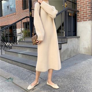 High Neck Sweater Dress, Knitted Winter Dress, Mid Dress, Fall Sweaters For Women, Long Knitted Dress, Striped Knit Dress, Long Sweater Dress, Black Sweater Dress, Warm Dresses