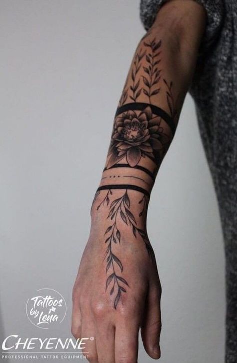 Forearm Band Tattoos, Floral Tattoo Sleeve, Forearm Tattoo Women, Arm Band Tattoo, Thigh Tattoos Women, Tattoo Feminina, Band Tattoo, Sleeve Tattoos For Women, Half Sleeve Tattoo