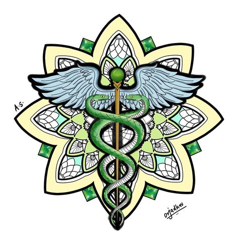 Meraki Arts on Instagram: “The caduceus mandala 👩🏻‍⚕️👨🏻‍⚕️💊🐍 #doctor #caduceus #medicine #snakes #scepter #medical #emerald #mandala #mandalaart #design #peace…” Doctor Mandala Art, Autodesk Sketchbook, Mandela Art, Sketchbook Drawings, Mandala Art, Snakes, Medicine, Sketch Book, Projects To Try