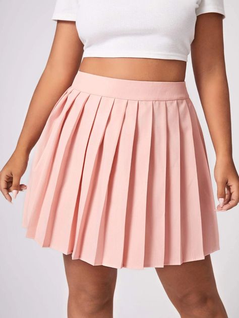 Plus High Waist Pleated Skirt | SHEIN USA Plus Size Pleated Skirt, Pleated Skirt Plus Size, 2021 Outfits, High Waist Pleated Skirt, Skirts Outfits, Pink Pleated Skirt, Pleated Skirt Short, Pink Preppy, High Waisted Pleated Skirt