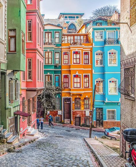 Balat in Istanbul is the kind of place you always want to return to. . Summary: Vivid colors, rich diversity of cultural backgrounds, fantastic architecture and, of course, full with friendly locals! Veranda Magazine, Colorful Buildings, Turkey Photos, Istanbul Travel, Colourful Buildings, Destination Voyage, Honeymoons, Travel Images, Istanbul Turkey