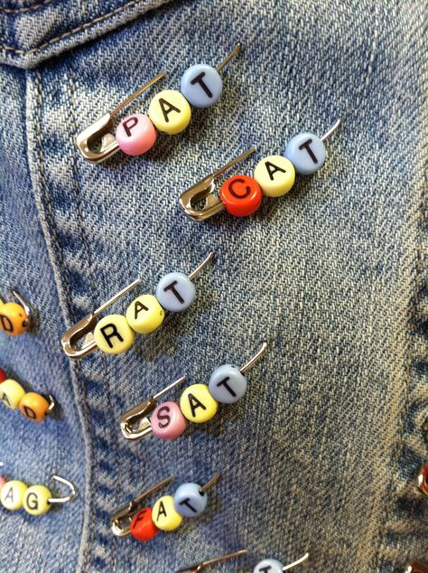 Letter beads on safety pins. Safety Pins, Letter Beads, Safety Pin, Beads, Pins, Quick Saves