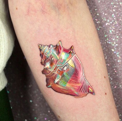 Shell Tattoo, Seashell Tattoos, Colorful Tattoo, 16 Tattoo, Iridescent Shell, Tatuaje A Color, Tattoo Ideas Female, Tattoo Cover, 1 Tattoo