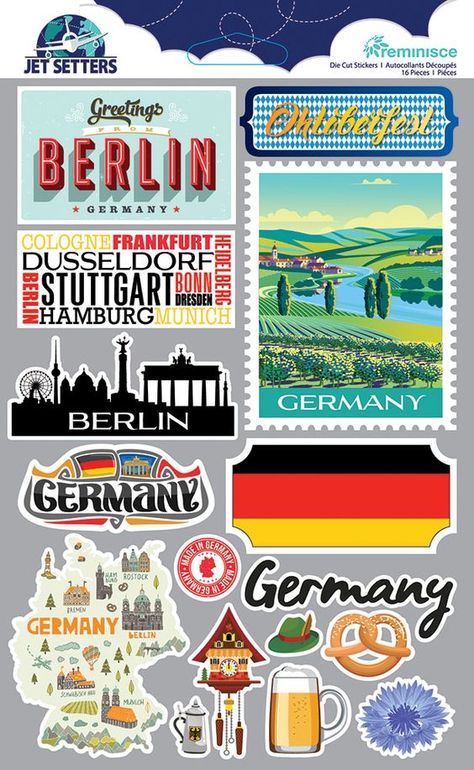 Reminisce - Jetsetters Collection - 3 Dimensional Die Cut Stickers - Germany Sticker #sticker Stickers #stickers freesticker #freesticker freestickers #freestickers free download sticker #freedownloadsticker 3.78 Germany Scrapbook, German Stickers, Germany Project, Germany Stickers, Germany Culture, French Stickers, Trip To Germany, Diy Phone Case Design, Germany Flag