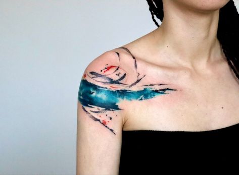 Watercolor Tattoo Ideas, Abstract Tattoo Ideas, Brush Tattoo, Watercolor Tattoos, Blue Tattoo, Human Canvas, Watercolor Brush, Abstract Tattoo, Beautiful Watercolor