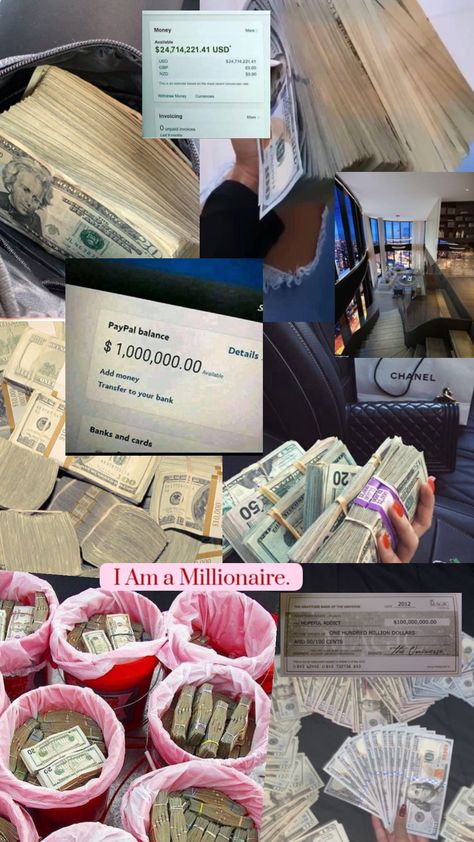 I Am A Millionaire, Vision Board Collage, Life Goals Future, Vision Board Examples, Money Vision Board, Vision Board Wallpaper, Manifesting Vision Board, Vision Board Images, Vision Board Goals