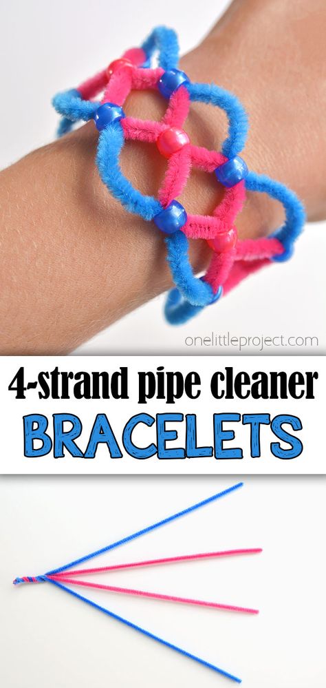 These 4 strand pipe cleaner bracelets are such a cute craft for kids and they're SO EASY to make! This is such a fun pipe cleaner craft and an easy way to make homemade jewelry in less than 10 minutes. A great activity for kids, tweens, teens, adults or seniors! Pipe Cleaner Bracelets, Påskeaktiviteter For Barn, Pipe Cleaner Art, Pipe Cleaner Crafts, Paper Craft Ideas, Camping Crafts, Childrens Crafts, Fun Crafts For Kids, Pipe Cleaner