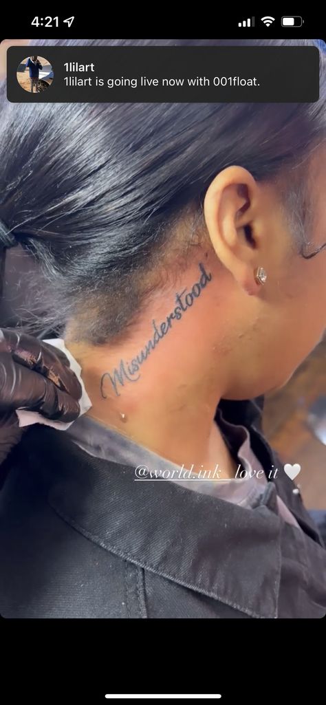 Word Neck Tattoos Black Women, Misunderstood Tattoo Women, Neck Tattoos Women Black, Hood Tattoos For Women, Collar Bone Tattoo Black Women, Paragraph Tattoos For Women, Cute Neck Tattoos For Women, Neck Tats Women, Baddie Tats Arm