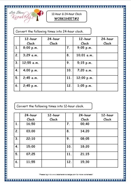 Grade 4 Maths Resources (7.1 Time - 12-hour & 24-hour Clock Printable Worksheets) - Lets Share Knowledge Grade 4 Time Worksheets, Grade 4 Math Worksheets Time, 12/24 Hour Clock, Clock Worksheets 2nd Grade, Time Worksheets Grade 3, Math Clock, Grade 5 Math Worksheets, Clock Worksheets, Clock Printable