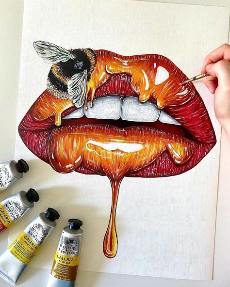 Dripping Lips Drawing, Lip Artwork Paintings, Fruit Lips Drawing, Drip Artwork, Colored Pencil Artwork Ideas, Prismacolor Drawing, Lip Artwork, Sketch Instagram, Lip Drawing